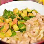 Savory chicken and zucchini stir fry cooked to perfection in a pan.